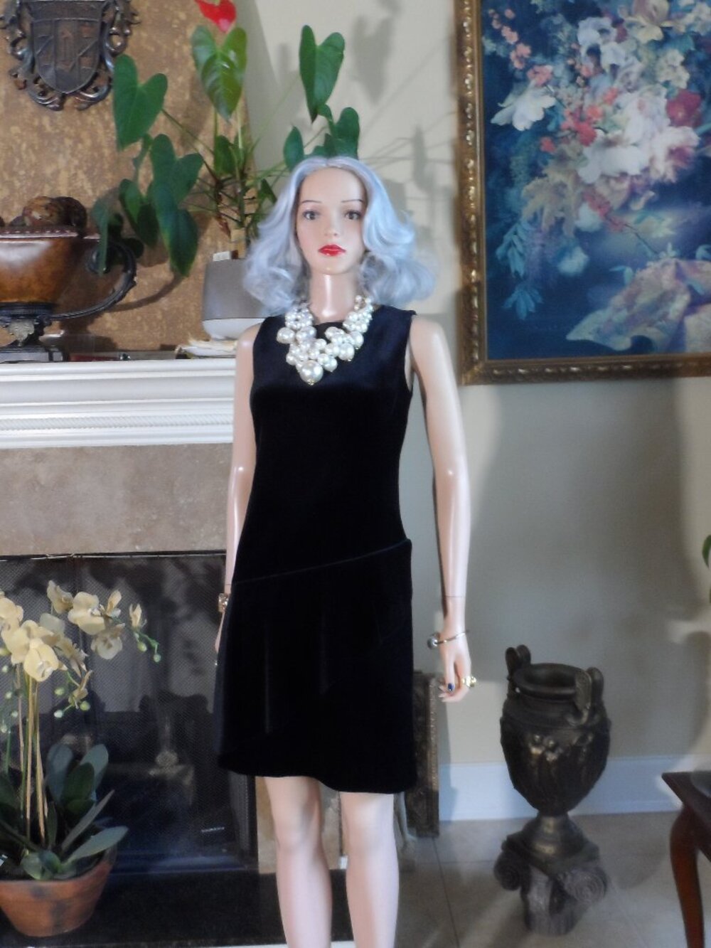 Akris Punto Black Velvet Asymmetrical Overlay Dress Size US 6